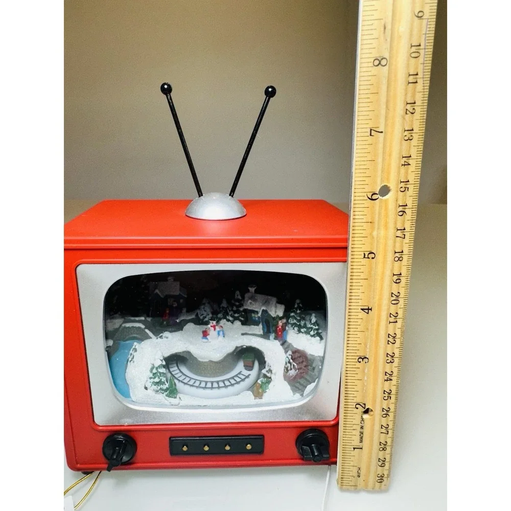 Vintage Christmas Decor Red  TV Music Box with Animated